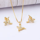 Conjunto Brinco + Gargantilha Pássaro Beija-flor Zircônias Folheado Ouro 18K