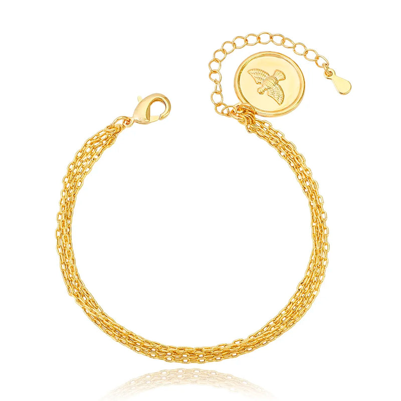 Pulseira 4 Fios Pingente Medalha Espírito Santo Folheado a Ouro 18k